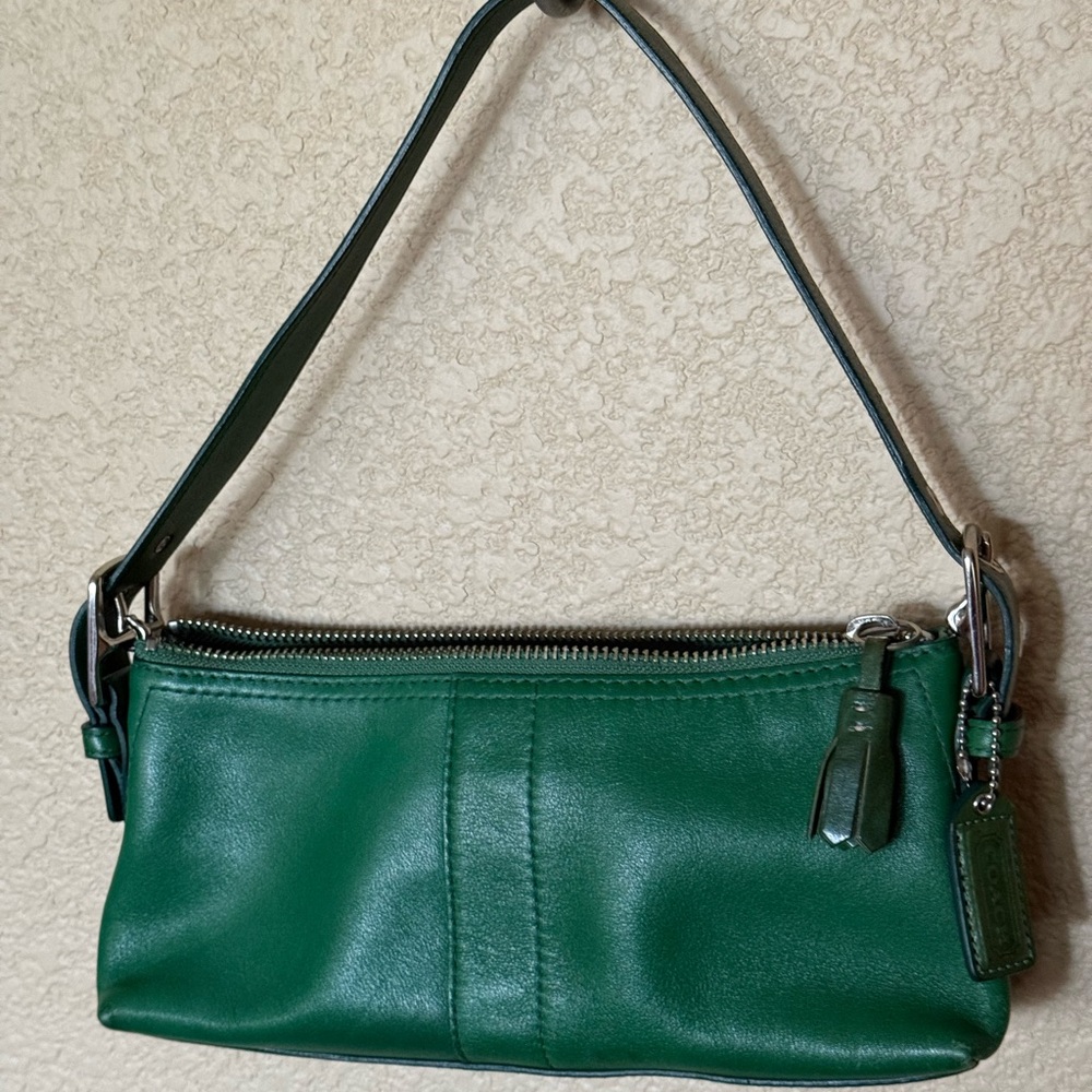 Coach Green Leather Shoulder Bag with Silver Hardware